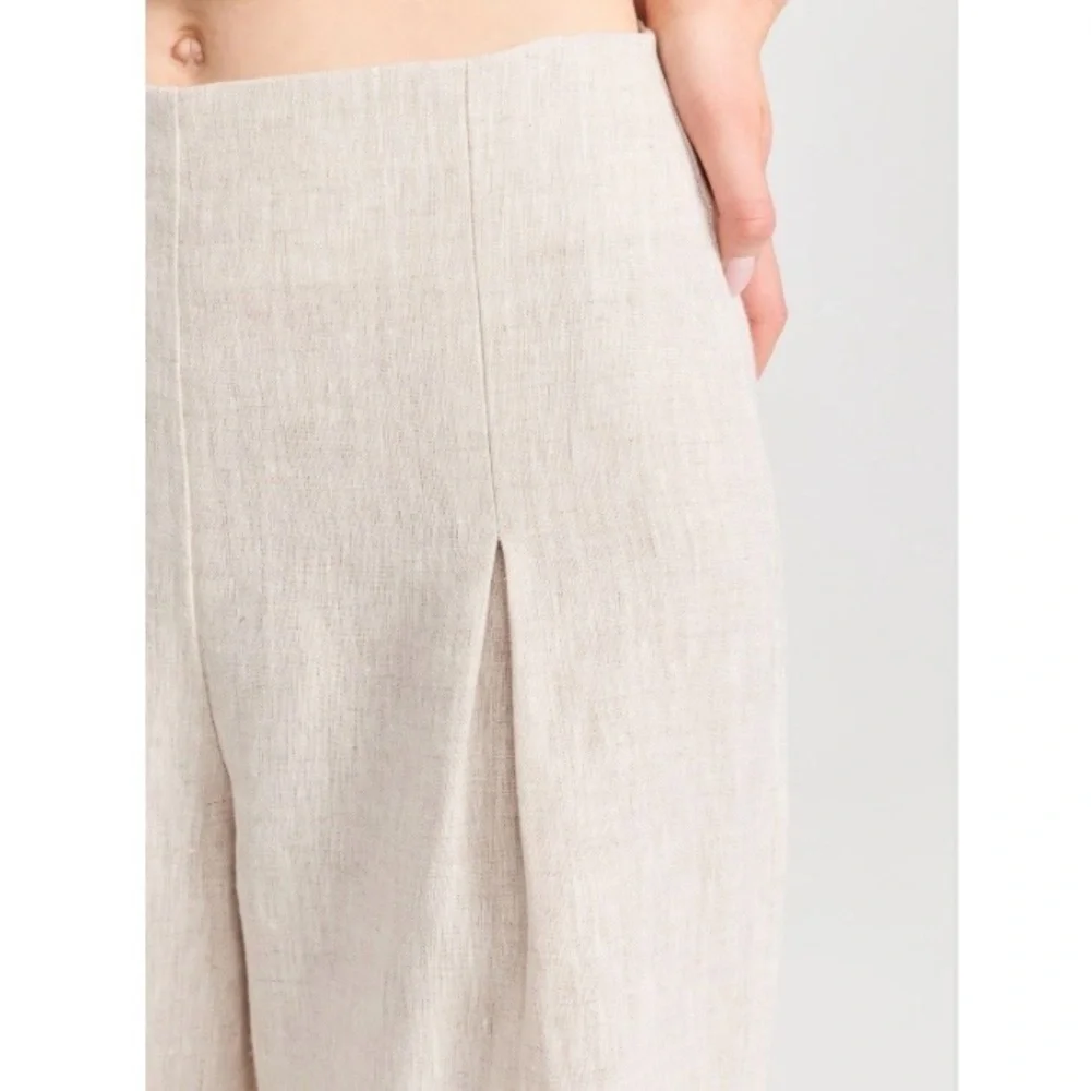 Reformation Cleo Linen Wide Leg Pants Size 8 Oatmeal Neutral Light Tan Pleated
